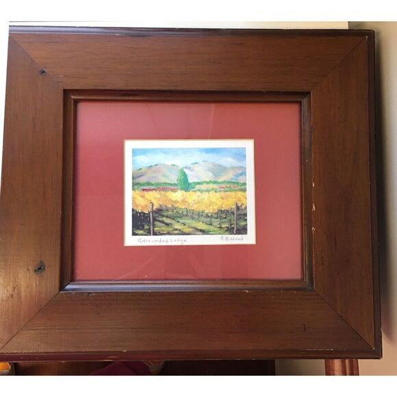 Artist Signed EB Webb Bernardus Lodge Watercolor in Matted Wood Frame - Picture 8 of 14